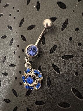 Blue Crystal Flower Belly Button Ring